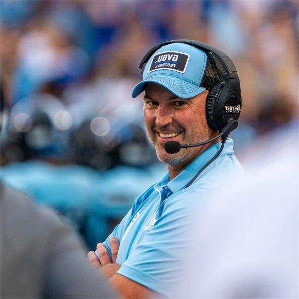 GVSU football head coach Scott Wooster reacts after a touchdown against Central State at Lubbers Stadium on September 5.